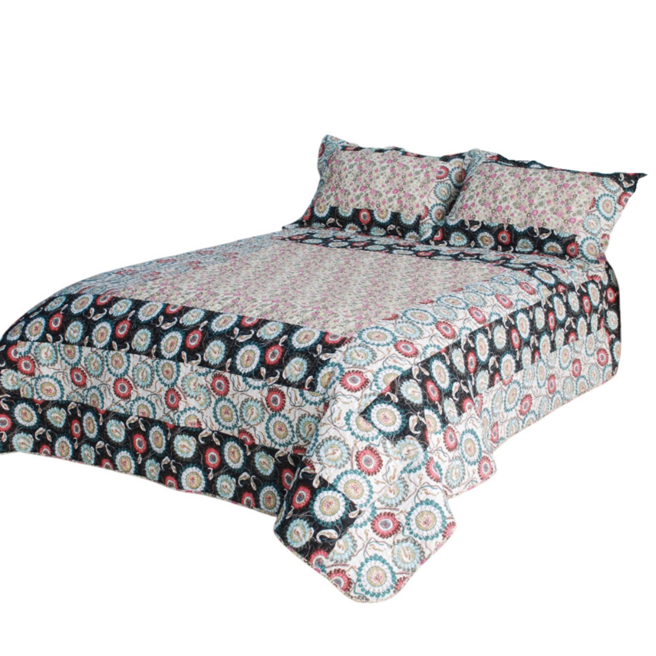 Handmade 100% Cotton Quilted Bedding Set Vermicelli Quilt with Sham(s), Reversible